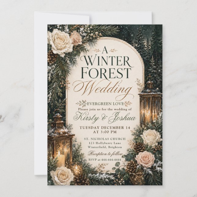 Invitation Mariage en forêt hivernale (Devant)