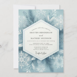 Invitation Mariage en forêt hivernale bleu poussiéreux