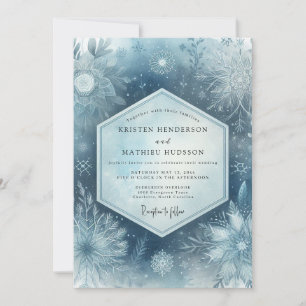 Invitation Mariage en forêt hivernale givré bleu ardoise