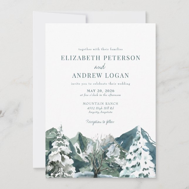 Invitation Mariage en Forêt | Montagnes Rustiques  (Devant)