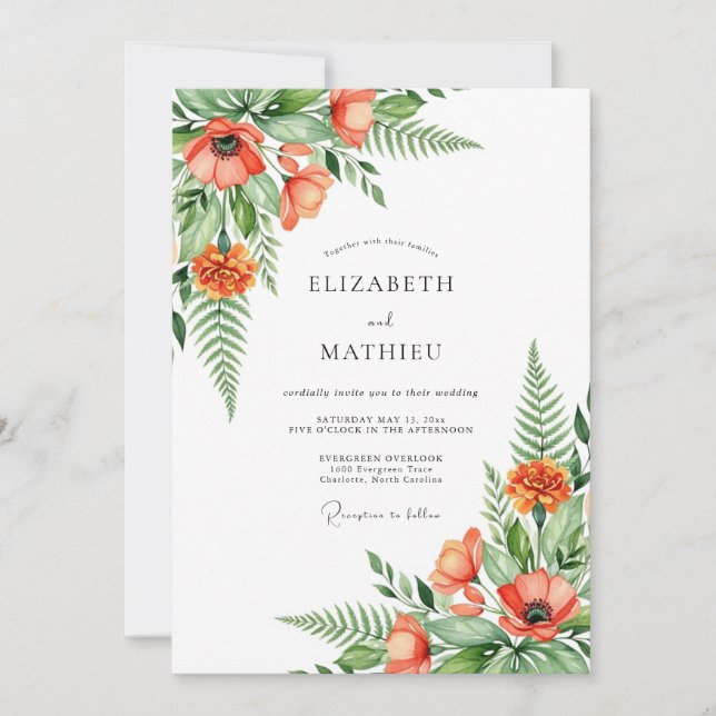 Invitation Mariage en forêt orange époustouflant (Devant)