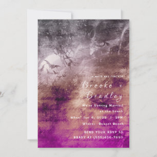 Invitation Mariage en forêt rose violet et or lumineux