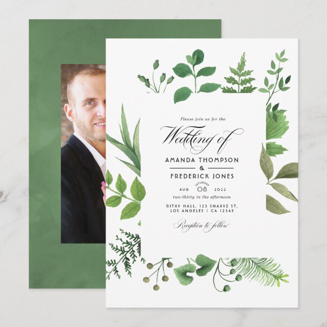 Invitation Mariage en forêt verdoyante en photo (Devant / Derrière)