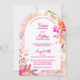 Invitation Mariage en forme d'arc floral rose orange