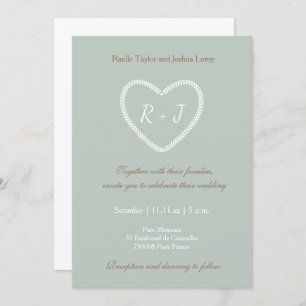 Invitation Mariage en forme de coeur d'or blanc Monogramme Sa