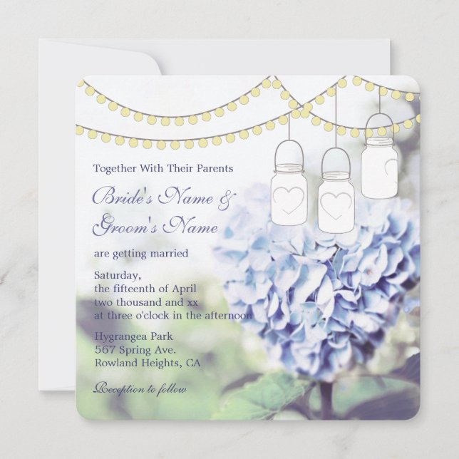 Invitation Mariage en forme de coeur Hydrangea Mason Jar (Devant)