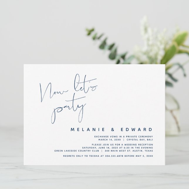 Invitation Mariage en fuite, Bleu marine, Maintenant faisons  (Debout devant)