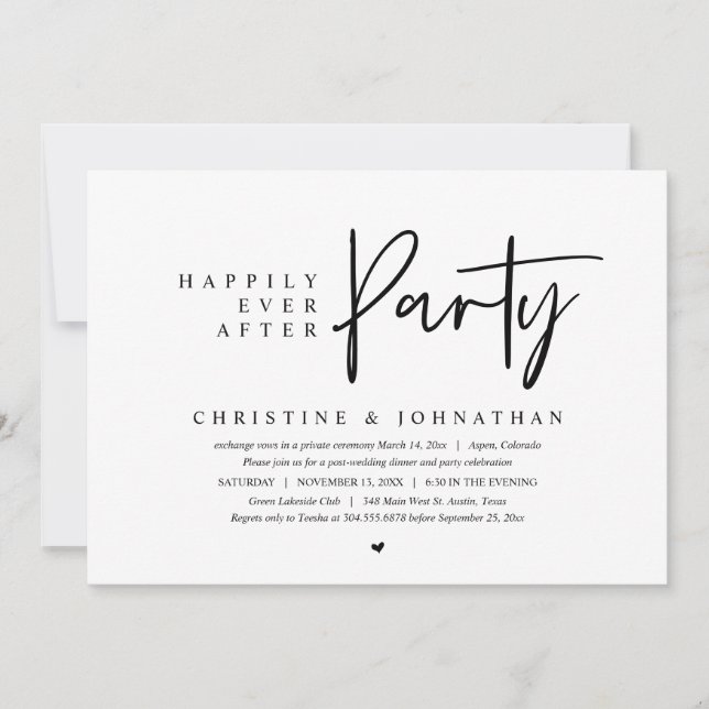 Invitation Mariage en fuite, fête de bonheur éternel (Devant)