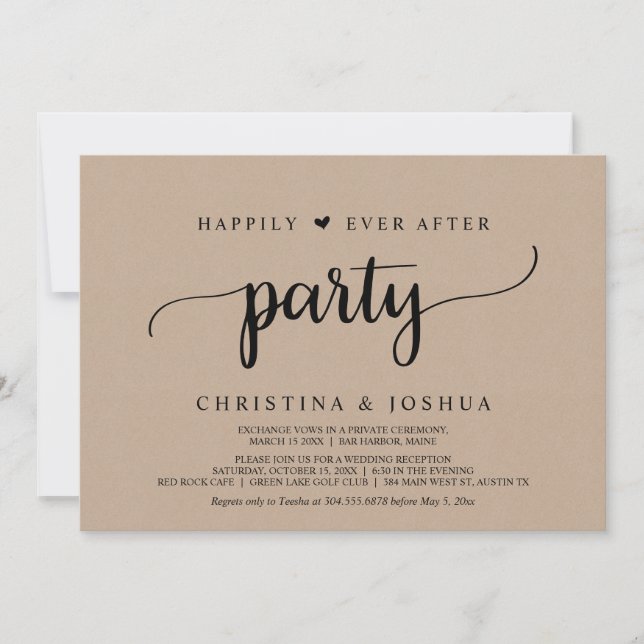 Invitation Mariage en fuite, fête de bonheur éternel, kraft (Devant)