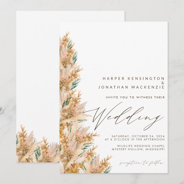 Invitation Mariage en herbe moderne Boho élégant Pampas (Devant / Derrière)