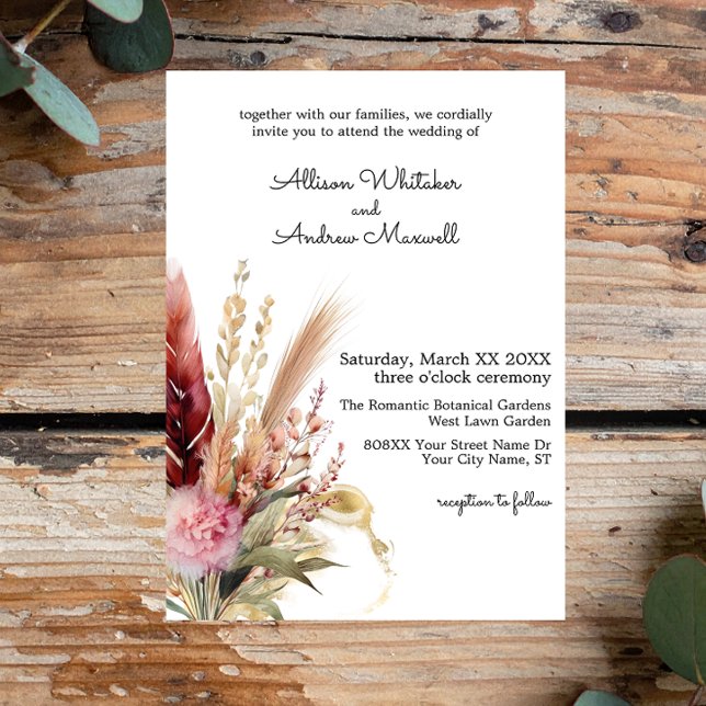 Invitation Mariage en herbe romantique Boho Pampas (Créateur téléchargé)