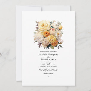 Invitation Mariage en ivoire, champagne et floral blanc