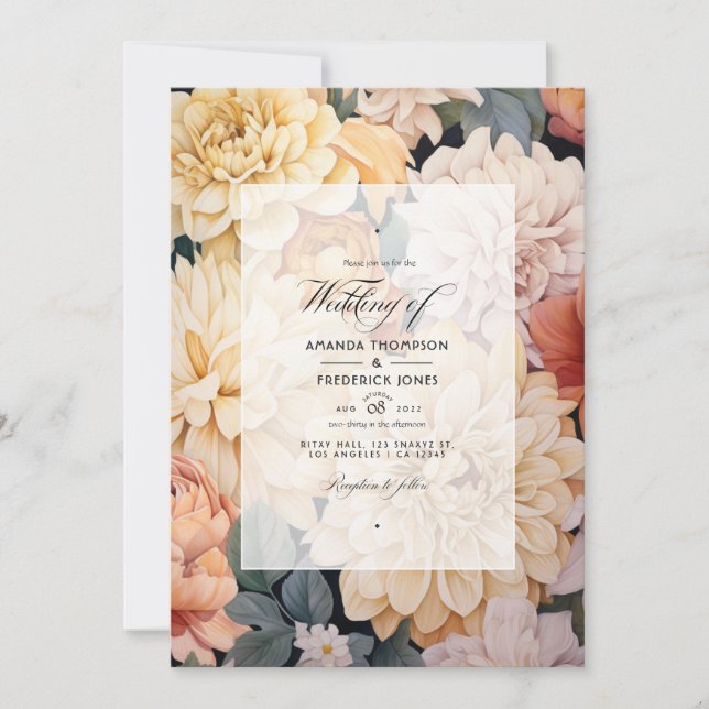 Invitation Mariage en ivoire, champagne et floral blanc (Devant)