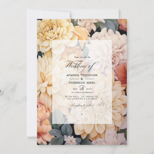 Invitation Mariage en ivoire, champagne et floral blanc