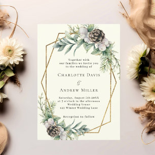 Invitation Mariage en ivoire géométrique en pin de cône