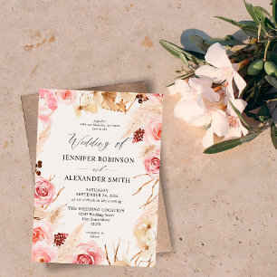 Invitation Mariage en laiton Bohême rose et beige Floral Pamp