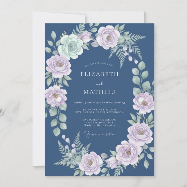 Invitation Mariage en lavande d'acier Ranunculus Eucalyptus (Devant)