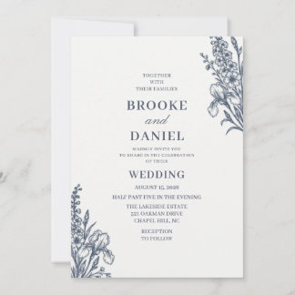 Invitation Mariage en ligne artistique Iris et Delphinium sur