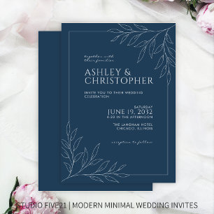 Invitation Mariage en ligne Indigo Blue Foliing moderne