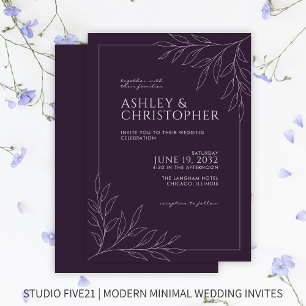 Invitation Mariage en ligne moderne en feuillage violet foncé