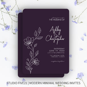 Invitation Mariage en ligne moderne en feuillage violet foncé