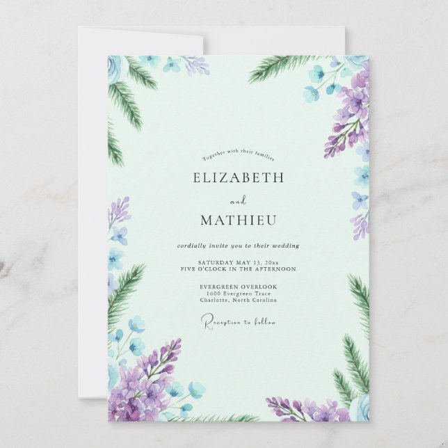 Invitation Mariage en lilas glycine mousse de mer (Devant)