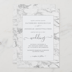 Invitation Mariage en marbre argenté de luxe