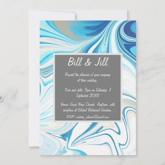 Invitation Mariage en marbre blanc bleu (Devant)