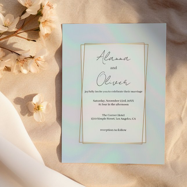 Invitation Mariage en marbre bleu pastel lavande holographiqu (Holographic lavender pastel blue marble Wedding )