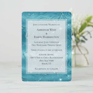 Invitation Mariage en marbre bleu turquoise Glitzy Aqua