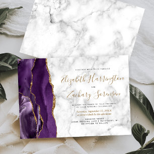 Invitation Mariage en marbre d'agate d'or violet