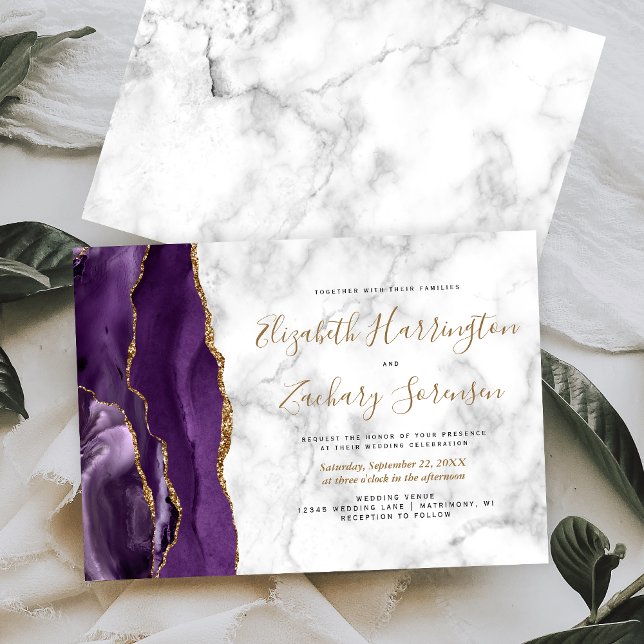 Invitation Mariage en marbre d'agate d'or violet (Créateur téléchargé)