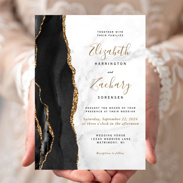 Invitation Mariage en marbre d'agate or noir (Créateur téléchargé)