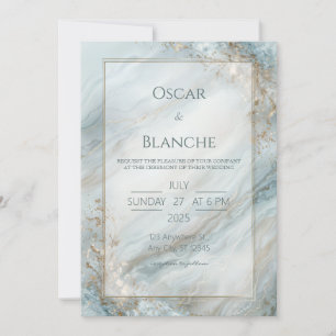 Invitation Mariage en marbre de feuille d'or sauge Seafoam