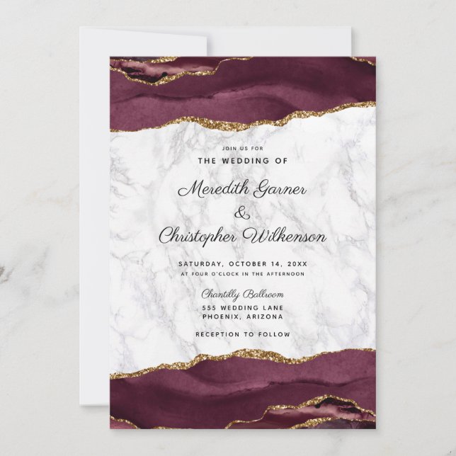 Invitation Mariage en marbre doré de Bourgogne (Devant)