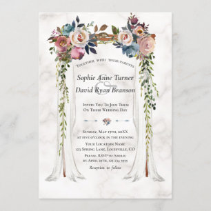 Invitation Mariage en marbre Dusty Blue Misty Flowers