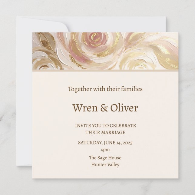 Invitation Mariage en marbre rose (Devant)