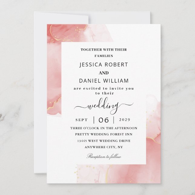 Invitation Mariage en marbre rose brillant (Devant)