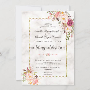 Invitation Mariage en marbre rose rose floral glamour