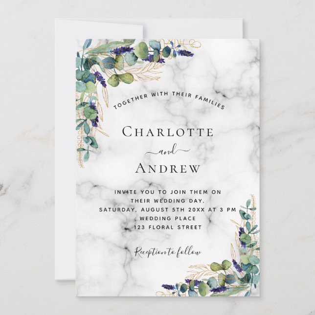 Invitation Mariage en marbre vert Eucalyptus (Devant)
