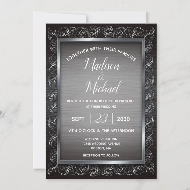 Invitation Mariage en métal gris foncé (Devant)