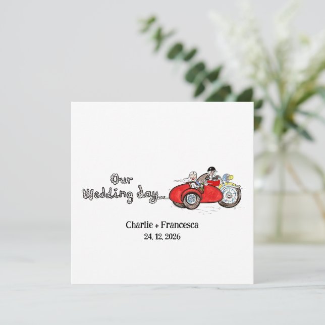 Invitation Mariage en moto et side-car  (Debout devant)