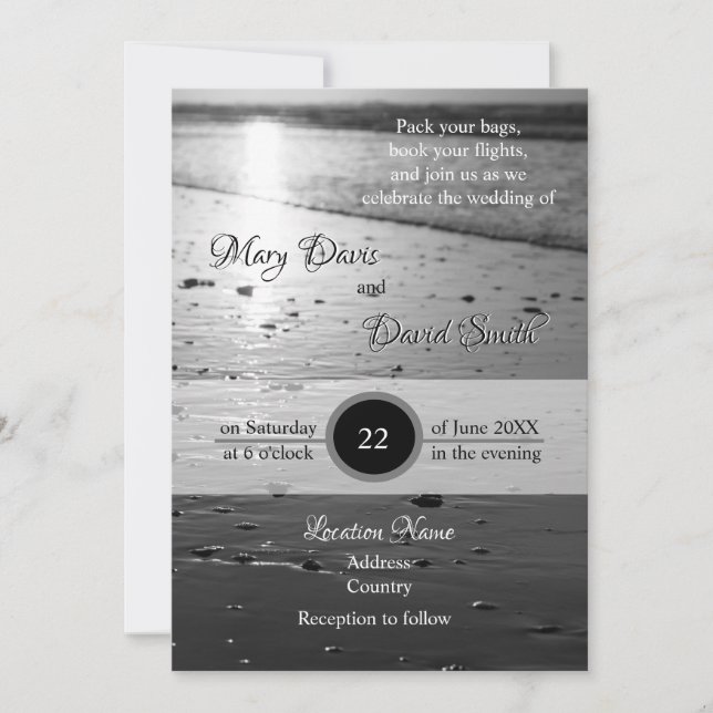 Invitation Mariage en niveaux de gris de sable de verre (Devant)