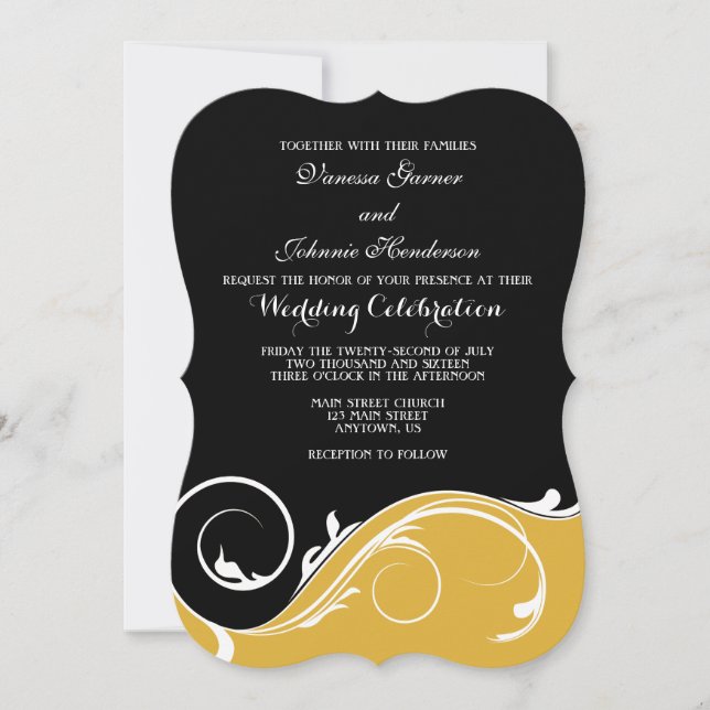 Invitation Mariage en noir d'or en rack (Devant)