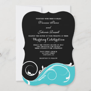 Invitation Mariage en noir turquoise à la corde