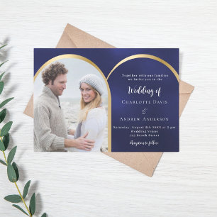 Invitation Mariage en or bleu marine