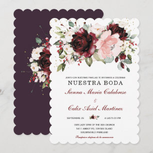 Invitation Mariage en or bordeaux et rose flush