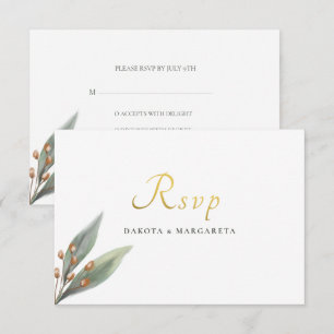 Invitation Mariage en or botanique à feuilles vertes élégant