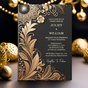 Invitation Mariage en or doré Vintage Sun Lace Floral