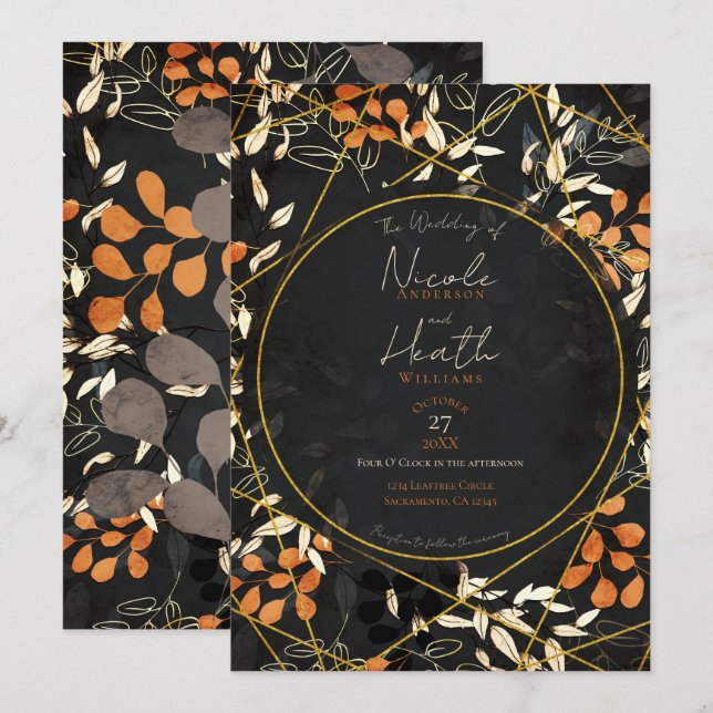 Invitation Mariage en or orange foncé à l'automne (Devant / Derrière)
